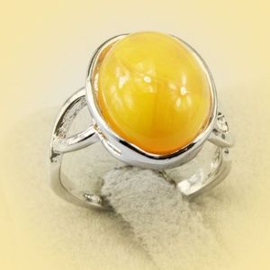 Amber Gemstone Silver Tone Ring Size 6